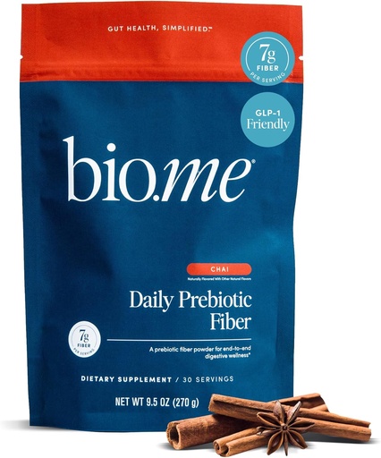 [BRSRAGICBUHRACY7] Bio.me Daily Prebiotic Fiber Powder Chai - 7g Per Serving - Soluble & Insoluble Fiber Supplement Powder for Women & Men - Digestive Health & Gut Health - GLP-1 Friendly, Sugar Free - 30 Servings
