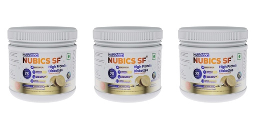 [BRSRYYIZAQCWGEI4] Nubics-SF High Protein Diskettes | 250g (50 Diskettes) | High Protein (34%), Whey Protein & Casein | PDCAAS-1 | No Added Sugar | With Prebiotic, Vitamins & Minerals | Vanilla Flavour | 100% Veg,3 Pack