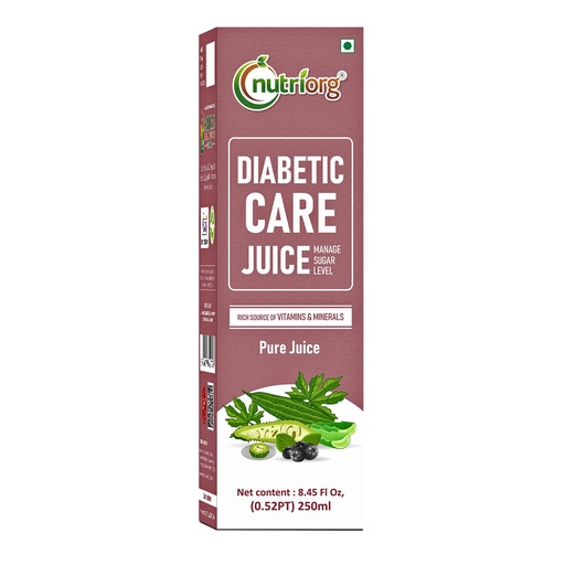 [BRSRAFD3DMJQECT2] Nutriorg Diabetic Care Juice 250 ML, Controls Blood Sugar Level, Diabetes Care Juice, 100% Natural & Organic Detox Juice, No Added Sugar