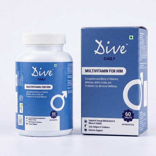 [BRSRYYIEO55WMELD] Dive Daily Multivitamin for Men | Daily Men's Multivitamin with Vitamins, Minerals, Amino Acids, Probiotics & Enzymes | Supports Energy, Stamina, Recovery, Immunity & Gut Health | 60 Tablets