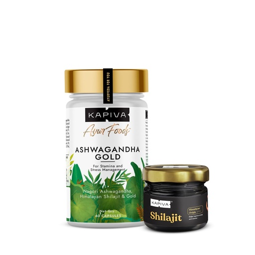 [BRSRMFABOV6RSH35] Kapiva Himalayan Shilajit + Ashwagandha Gold|Boost Stamina&De-Stress|Natural&Ayurvedic,Tablet
