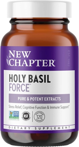 [BRSWKZQ3AYDA4DTE] New Chapter Stress Relief Supplement - Holy Basil Force with Supercritical Holy Basil for Stress Support + Immune Support + Non-GMO Ingredients - Vegetarian Capsules, 120 Count