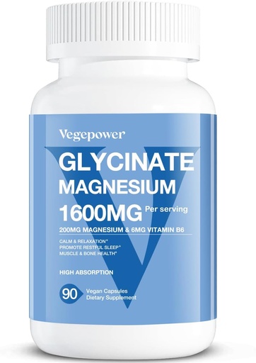 [BRSRAEIOOQIRS3IV] Magnesium Glycinate 200mg, High Absorption Vegan Magnesium Supplement, Fully Chelated Magnesium Zinc Vitamin D & B6, Magnesium Bisglycinate for Sleep, Bone & Muscle Health, Nerve, Non-GMO, 90 Capsules