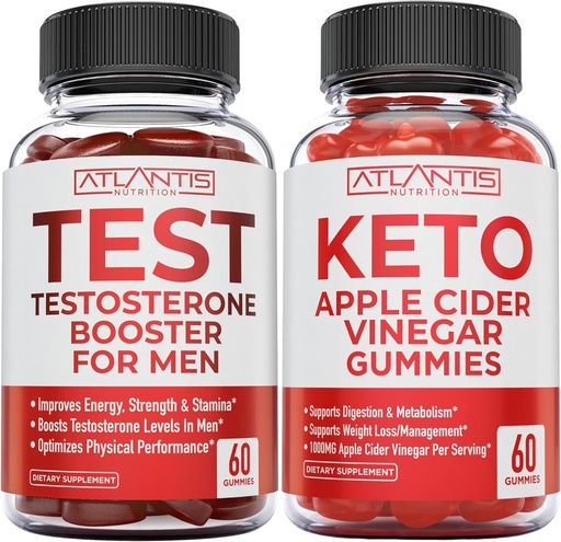 [BRSROZA7BYHQEGY4] Atlantis Nutrition Testosterone Booster 60 Gummies + Keto Apple Vinegar 60 Gummies