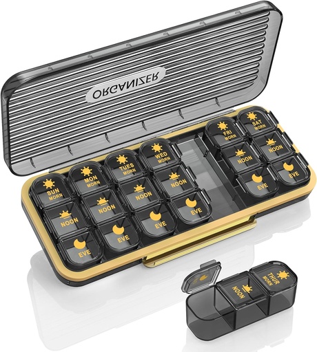 [BRSROYA7AECWAC36] Pill Organizer 3 gånger per dag - Acedada Weekly Pill Organizer 3 gånger per dag, Large Pill Box 7 Day Medicine Organizer Pill Case, Pill Container Holder, Daily Pill Box 3 Times A Day, för Vitamin, Black G