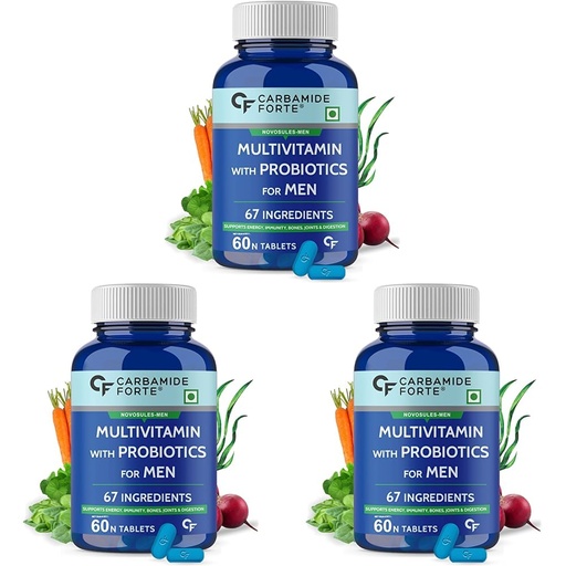 [BRSRAFQ5CQBRYCI6] Carbamide Forte Multivitamin for Men(60 Veg Tablets), Immunity & Energy with 67 Ingredients |Multi Vitamins, Minerals, Probiotics, Superfoods, Fruits & Vegetable Blend– (Pack of 3)