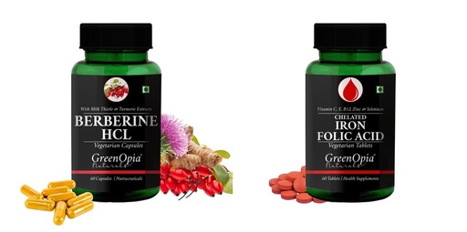 [BRSRYFQZOQCRA3TP] Berberine HCl Iron Folic Acid Tablets Wellness Daily Vitality |60 CAPSULES