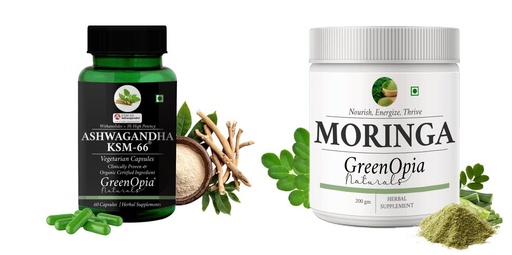 [BRSRYFQZAQDQKGQ2] Ashwagandha KSM66 Moringa Oleifera Powder Wellness Daily Vitality |60 CAPSULES