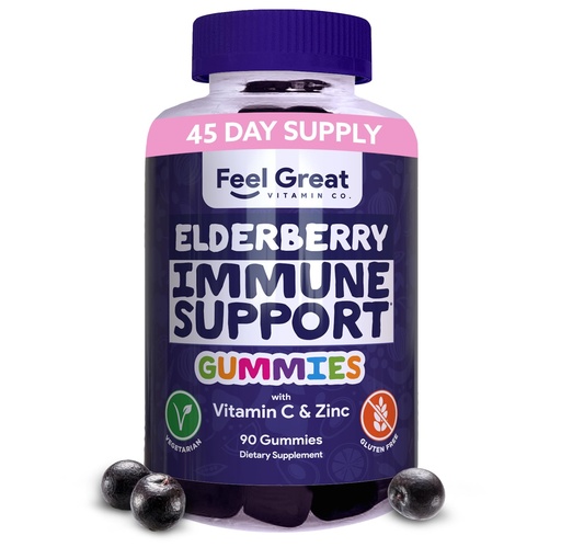 [BRSWGAQHORYBUGTU] Elderberry Gummies with Zinc & Vitamin C for Kids & Adults - Immune Support Supplement - Sambucus Elderberry Syrup Formula - Antioxidant Support - Gluten Free - 60 Gummies