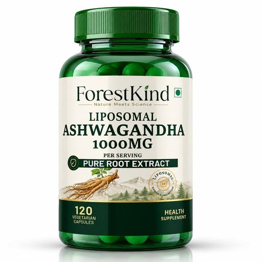 [BRSRYFLYPMPAEEQU] Liposomal Ashwagandha 1000mg Capsules for Men & Women, Pure Ashwagandha Root Extract, Withania Somnifera Adaptogen Supplement for Stress & Cortisol Support, Energy, Stamina, Endurance, Strength, Calm, Focus, Vitality & Recovery, 120 Veg Capsules