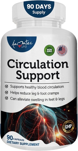 [BRSWGGQHOQPBAADB] Blood Circulation Support Supplement for Arteries & Veins Health- Natural Cardiovascular Pills with L-Arginine, Ginger Root- Promotes Healthy Blood Flow & Heart Health- 90 Capsules