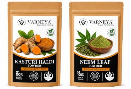 [BRSRYZYKCAPQECTA] Naturals Organic Kasturi Haldi (Wild Turmeric) Powder 100g + Neem Leaves Powder 100g Combo | 100% Pure Natural Ayurvedic Herbal Powders | Chemical-Free | For Face Pack, Hair Care & Skin Care | No Preservatives (Pack OF 4)