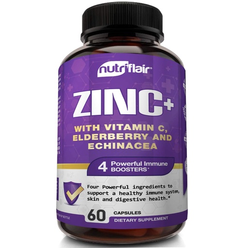 [BRSWYZIDAR6A2AA6] NutriFlair Zinc 50mg - with Vitamin C, Elderberry, Echinacea Purpurea Extract, Zinc Oxide - Compare with picolinate, Citrate, Oxide - Complete Immune Support Formula Pills with 4 Immune Defense