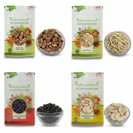 [BRSRYZD7OUOQG33K] IndianJadiBooti Elite Core Vitality Bundle: Vidharikand, Semal Musli, Safed Musli & Kaunch Seed – Promotes Peak Physical Stamina, Cellular Energy & Strength – 250gm Each