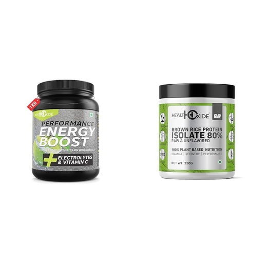[BRSRYYADCR6RGHLU] HealthOxide Extra Power Advance Performance Energy Boost Electrolyte Powder | Green Apple Flavour | HealthOxide Brown Rice Protein Isolate 80% | Unflavoured Vegan Plant Protein Powder | Gluten-Free,