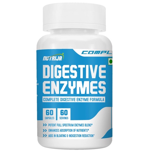 [BRSWGBI5A4BBGETB] NutriJa Complete Digestive Enzymes | Full Spectrum Enzyme Blend with Protease, Amylase, Lipase, Papain, Betaine HCL & BioPerine | 60 Capsules