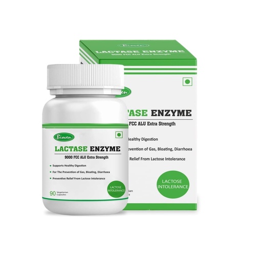 [BRSREYIZO4HAY33A] Lactase Enzyme 90 Vegetarian Capsules | 9000 FCC ALU | Extra Strength | Supports Lactose Digestion | Improves Daily Tolerance | Helps in Gas, Bloating, Diarrhoea | 90 Vegetarian Capsules
