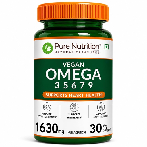 [BRSWYAQLDIIGO3LX] Pure Nutrition Vegan Omega 3 5 6 7 9 (30 Softgels) | Plant Based Veg Omega 3 Supplement with Blend of Seabuckthorn, Flaxseed, Pomegranate, Borage & Olive Oils | Supports Heart, Skin & Joint Health