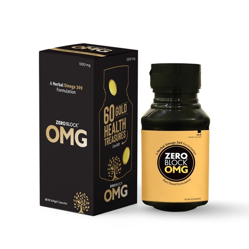 [BRSRAAYNCACGMFLA] ZERO BLOCK OMG – Plant-Based Omega-3 Softgels (60 Softgels, 1350 mg) – Flaxseed, Punarnava, Rice Bran & Safflower Oils – Supports Heart, Brain, Immunity & Cholesterol