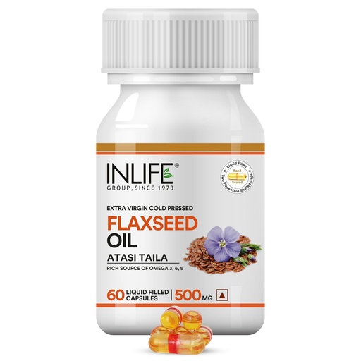 [BRSWIGQ2AYFQM2Q5] INLIFE Flaxseed Oil Capsules 500mg Supplement, Omega 3 6 9, 60 Count