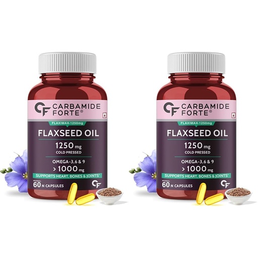 [BRSRAFQ5CV5W223A] Carbamide Forte Cold Pressed Flaxseed Oil Capsules 1250mg Omega 3 6 9-60 Capsules (Pack of 2)
