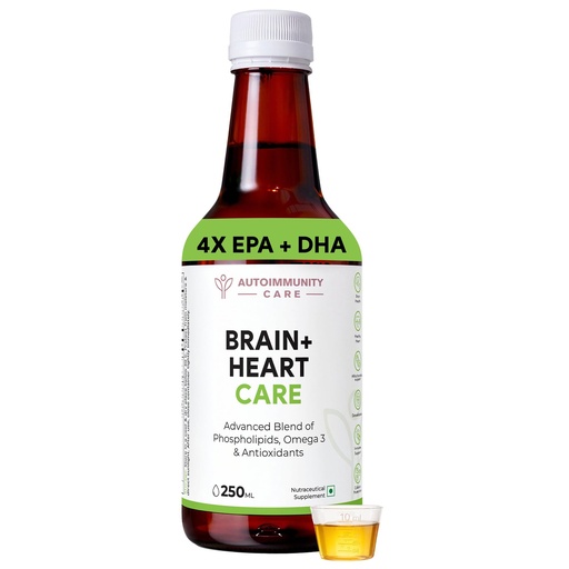 [BRSROFL2AEPW23I2] Autoimmunity Care Brain + Heart Care – Vegan Omega 3 EPA DHA with Algal Oil, Phospholipids, MCT and Flaxseed Oil | Brain, Heart, Eye & Joint Health Supplement | High EPA DHA | Astaxanthin & CoQ10 | 250ml (25 Servings)