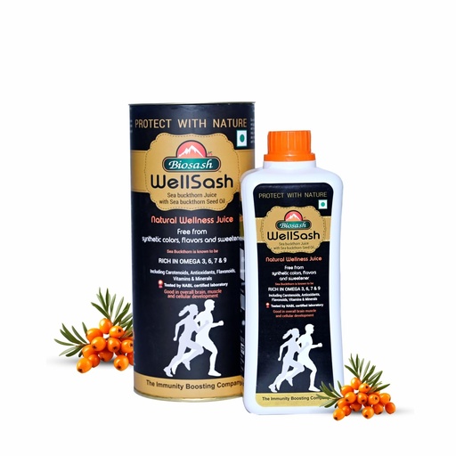 [BRSRECYNDEIRMEI6] Biosash Himalayan Wellsash Sea Buckthorn Juice with Seed Oil 250ml | Cold-Pressed Organic Antioxidant | Detox Drink & Immunity Booster | No Sugar | Makes 50 Glasses | for Skin, Heart, Brain, Liver