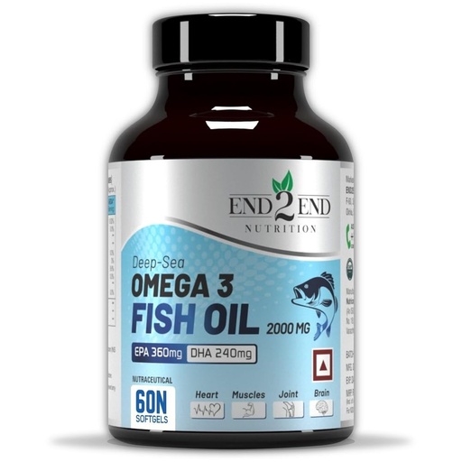 [BRSWYYANDMPG2AI7] End2End Nutrition Omega 3 Fish Oil 2000mg with 360mg EPA & 240mg DHA for Men & Women | Heart, Brain, Joint, Eye Health & Mercury Free - 60 Capsules