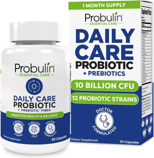 [BRSRAAY6CFYBEGTK] Probulin Daily Care Probiotic Supplement, Digestive, Gut, and Immune Health Support Capsules for Men and Women, 10 Billion CFU, Vegan, 30 Count Bottle
