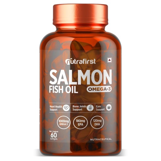 [BRSWGBIFDMCQ2FI4] Nutrafirst Salmon Fish Oil Omega-3 Capsules (60 Softgels) (1000mg) | EPA 180mg & DHA 120mg | Supports Heart, Brain, Eye & Joint Health | No Fishy Burps | For Men & Women – Pack of 1