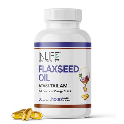 [BRSW2FD7AAPB6FIZ] INLIFE Flaxseed Oil Capsules 1000mg Supplement, Omega 3 6 9, 60 Softgels
