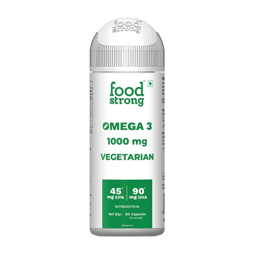 [BRSREAYYBEBBEYDX] Foodstrong Veg Omega 3 1000mg | Vegetarian Algal Oil with 90mg DHA & 45mg EPA | Heart, Brain & Joint Health | 60 Capsules (30 Servings)