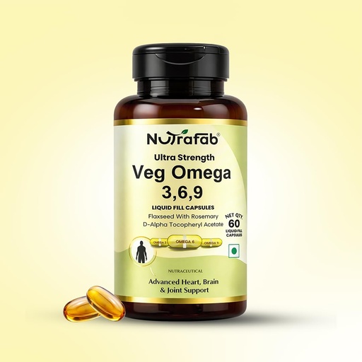 [BRSRGCY2DEFQMDYZ] Veg Omega 3 6 9 Flaxseed oil Capsules | Veg Omega Supplement for Men and Women | Vitamin E | Supports Heart, Brain & Joints | 60 Capsules