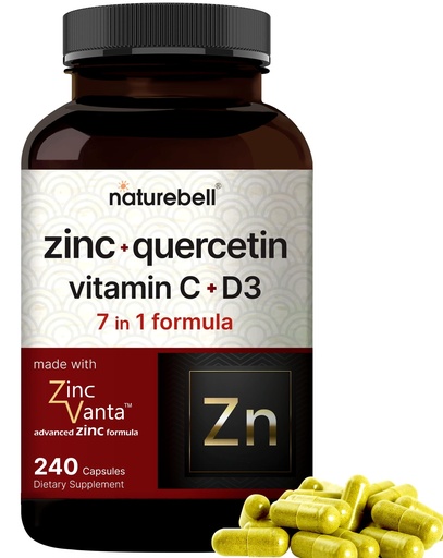 [BRSWYZY6AQHQIAD6] NatureBell Zinc Quercetin with Vitamin C & D3, 240 Capsules | Quercetin 1,000mg + Zinc 50mg + Vitamin C 250mg + Vitamin D3 5,000 IU | 4-in-1 Advanced Immune & Lung Support | ZincVanta Formula