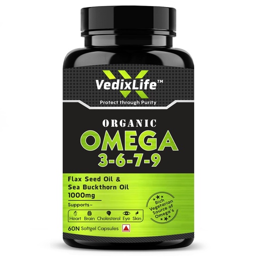 [BRSROHYOBUNGYA34] OMEGA 3-6-7-9 Capsule With Flax Seed & Sea Buckthorn Oil | Organic Ingredients, Non-GMO, Gluten Free for Men and Women | Immunity Booster, For Stronger Bones And Joints | 60 Softgel Capsules