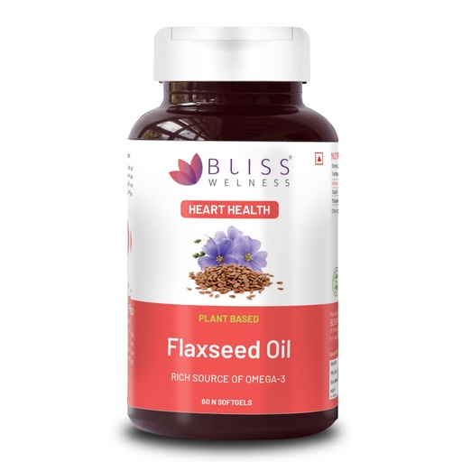 [BRSWGHT4A4PBQ334] Bliss Welness Organic Flaxseed Oil 2000mg | Extra Virgin Cold Pressed Omega 3 6 9 Oil | Hair Skin Heart Brain Eye Skin Joint Immune Health Supplement - 60 Softgel Capsules, 70 grams