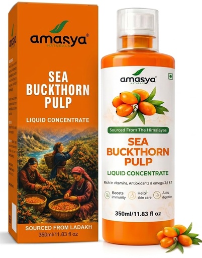 [BRSRGGQZOYPWYAY6] Amasya Naturals Sea Buckthorn Pulp Liquid Concentrate 350ml | Himalayan Sourced | Rich in Omega 3 6 7 & Antioxidants | Supports Immunity Skin & Digestion | Natural Health Supplement Juice (Pack of 1)
