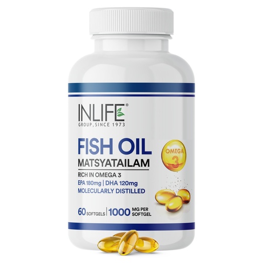 [BRSWYGQECJ7QEC3A] INLIFE Fish Oil Omega 3 Supplement 1000mg, EPA DHA, 60 Softgels