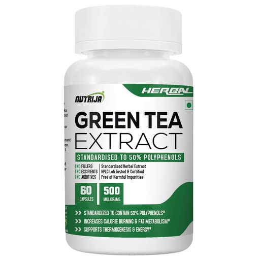 [BRSWGAIBAF6WC3DL] NutriJa Green Tea Extract 500mg | Standardized to 50% Polyphenols | 60 Capsules | Herbal Daily Wellness Supplement