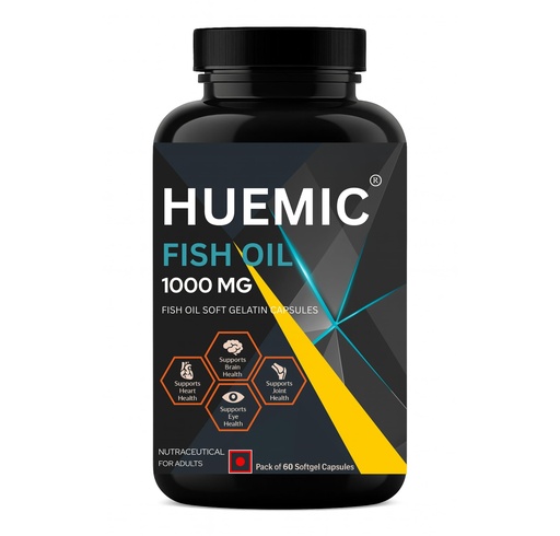 [BRSRGZTQOYDQY23H] Fish Oil 1000mg | Omega-3 Softgel Capsules | Supports Heart, Brain & Joint Health | EPA & DHA Rich | Pack of 60 Softgel Capsules