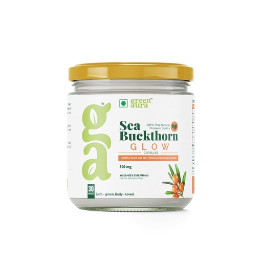 [BRSREFQROFYGGHT5] Green Aura Sea Buckthorn Glow Capsules (30 Capsule) | Omega 7 Rich Oil for Skin Hydration | Supports Collagen & Heart Health | Natural Skin & Wellness Supplement (500mg)