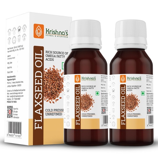 [BRSWYYLQAUFWYYDD] Krishna's Flaxseed Oil (50 ml)(Pack of 2) | Virgin Cold Pressed Flex seed oil | Rich in Omega 3-6-9 | Made in Kachi Ghani