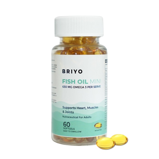 [BRSW2CY7OUORQD3D] Briyo Fish Oil Mini (450 mg Size) -60 softgels - 71.39% Omega 3 (320 mg Omega 3) per 450 mg capsule
