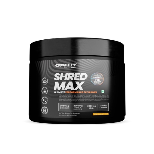 [BRSRGBABC57WY2AU] Shred Max Fat Burner – Ultimate Fat Loss Supplement for Men & Women| L-Carnitine, CLA, Green Tea & Caffeine | Zero Sugar, Low Calorie | 30 Servings, 210g | Tangy Orange Flavour