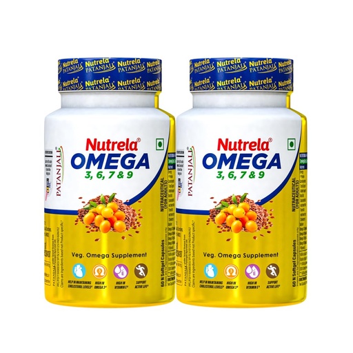 [BRSRYYAFCFYA4ETA] NUTRELA Patanjali Omega 3 6 7 9 vegetarian softgels - Pack of 60 Softgels (Pack of 2)