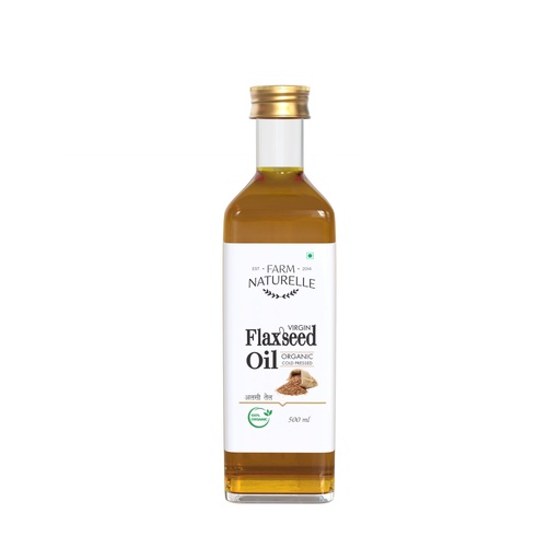 [BRSWYFITPINW2FA7] Farm Naturelle - 100% Pure Cold Pressed Flax Seed Oil (500ml) |Alsi Ka Tel in Glass Bottle for Cooking & Health Benefits