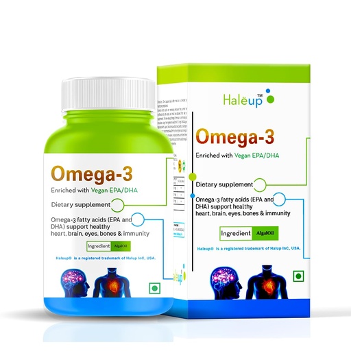 [BRSRMGQQDMJWCDLG] HALEUP Vegan Omega 3, 500 mg || Enriched With Epa/Dha || Healthy Heart || Brain || Immunity Booster (Pack Of 2), 60 Capsule