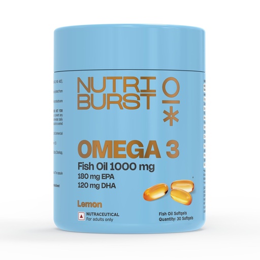 [BRSREBQTBEFAAAD7] Nutriburst Single Strength Omega-3 Fish Oil Capsules 1000mg | High Strength Softgels for Men and Women | 180mg EPA and 120mg DHA | Omega3 Supplement for Heart, Brain, Skin & Joint Support | 30 Softgels (1-Month Pack) (30 count (Pack of 1))
