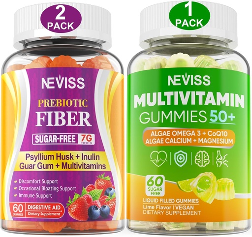[BRSRA2Q7CV7AA3Y2] NEVISS Bundle - Mujer y Hombres 50+ Multivitamina 1 Pack y Prebiótico Fiber 2 Pack