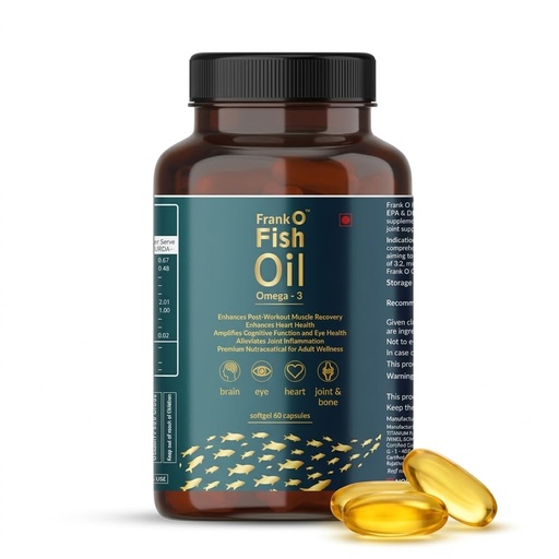 [BRSRGHQQPJ6BQALG] Frank O Fish Oil Omega-3 Softgel 60 Capsules | Rich in EPA & DHA | Supports Heart, Brain & Joint Health | Daily Omega 3 Supplement for Adults